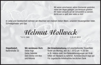 Traueranzeige von Helmut Hollweck von Pegnitz-Zeitung